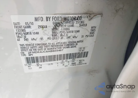 2010 Ford Edge Sel from USA, damaged, VIN 2FMDK4JC8ABB59467